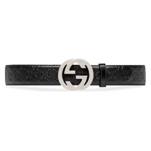 Gucci Authentic Men's Belt with Interlocking G Buckle in Black Leather - Picture 1 of 16